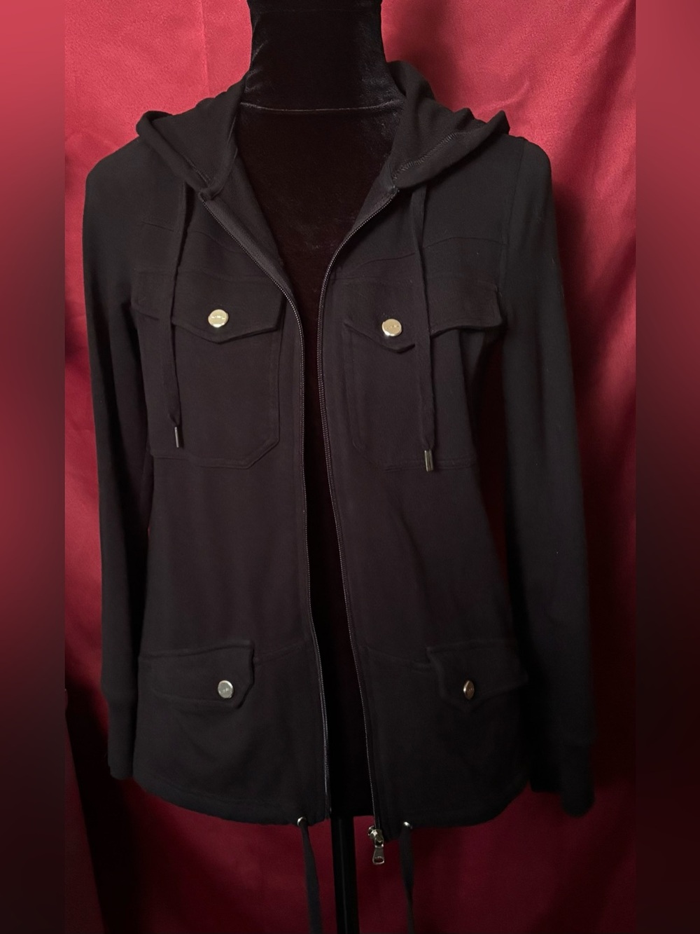 Ralph Lauren Black Hooded Utility Jacket with Button-Flap Pockets